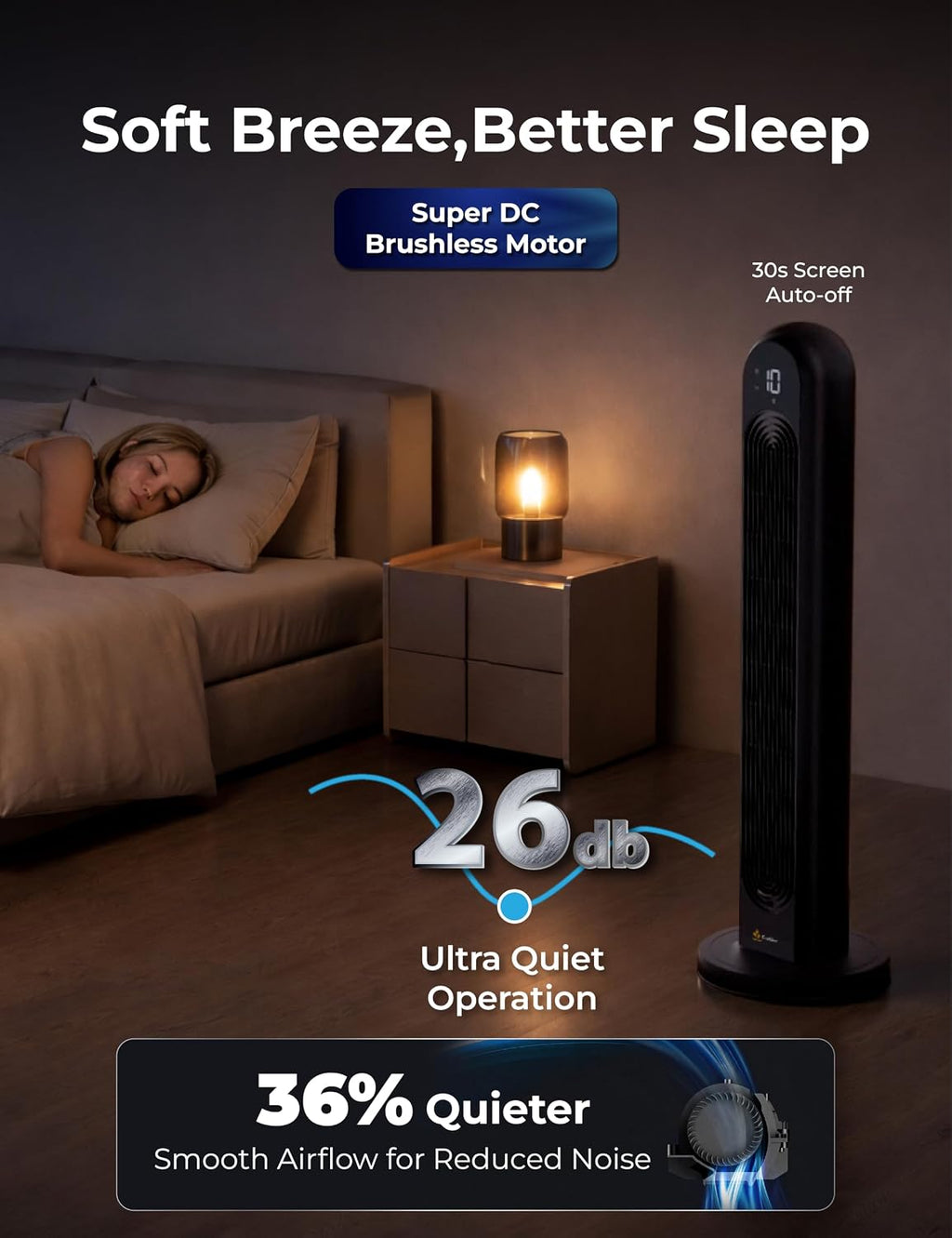 EcoNour 42-Inch Smart Tower Fan with WiFi & Alexa Control | Bladeless Quiet Cooling Fan | 12 Speeds, 4 Modes, 12H Timer | Remote & LED Touch Display | Bedroom & Office Cooling Fan (Black)